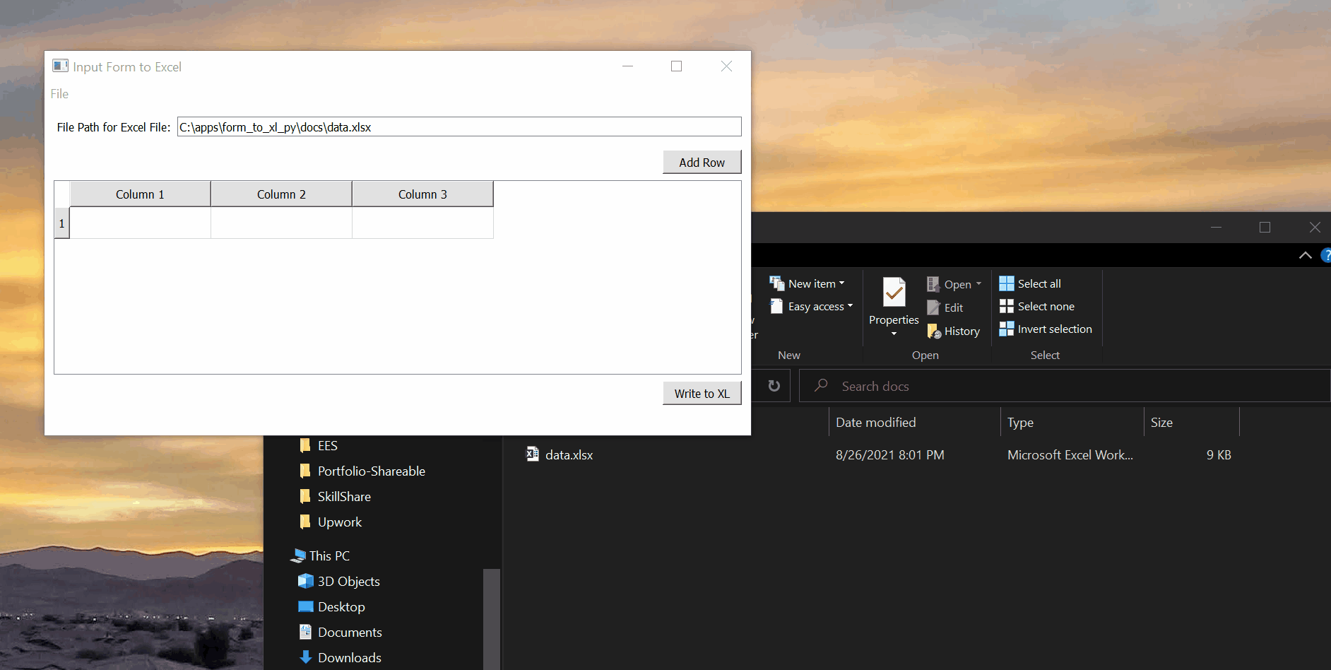 pyqt form app to excel